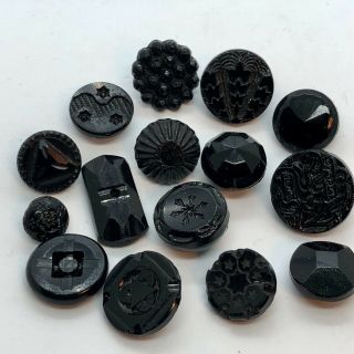 Antique Black Glass Buttons - Faceted,  Swirlback,  Assorted Designs