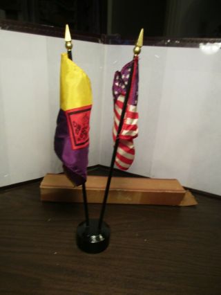 Vintage Bsa - Boy Scout Of America & American Flag With Stand - Annin