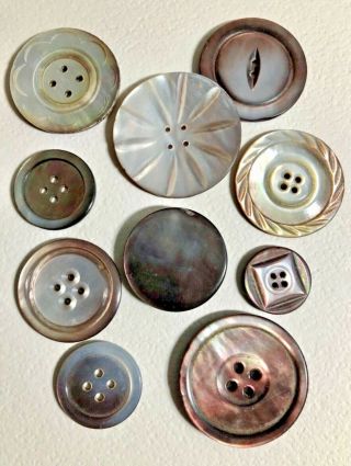 Antique Vintage Carved & Smoky Mother Of Pearl Shell Buttons 1