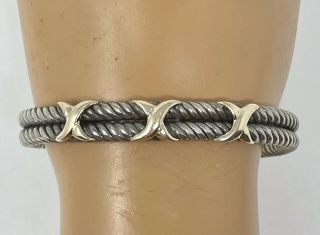 Vtg Italian Sterling Silver 14k Gold X Style Cable Cuff Bracelet 6.  75” (22.  3g)