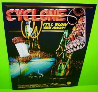 Williams Cyclone Pinball Flyer 1988 Nos Amusement Park Roller Coaster