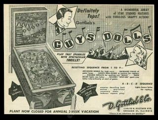 1953 Gottlieb Guys And Dolls Pinball Machine Photo Vintage Trade Print Ad