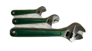 Vintage Diamond Diamalloy Adjustable Wrench Set Green Handle Usa 6,  8,  12”