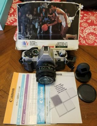 Vtg Canon Ae - 1 Program 35mm Film Camera W/fd 50mm 1:1.  8 Lens 1984 Olympic Games