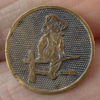 11/16 " Antique 1 - Piece Stamped Brass Kate Greenaway Button,  Little Hodge Podge