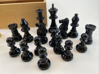 Vintage Lardy Hand Carved Wood Chess Set in Slide Box - weighted 3