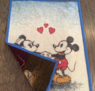 Vintage Biederlack Of America Mickey Mouse Minnie Mouse Blanket Throw Blue Trim 2