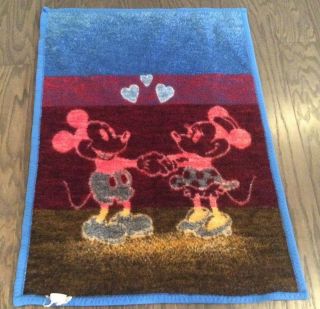 Vintage Biederlack Of America Mickey Mouse Minnie Mouse Blanket Throw Blue Trim 3