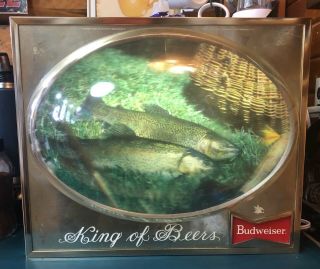 Vintage Budweiser King Of Beer Lighted Bubble Sign Trout Fish Bar Advertising