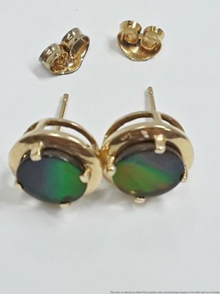 Vintage Black Opal Doublets W/ Terrific Plays Of Color 14K Gold Stud Earrings 3
