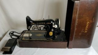 Antique Electric Singer Sewing Machine Model 99 With Pedal Control Case