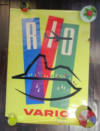 Vintage Rio Varig Airlines Poster Printed In Brazil