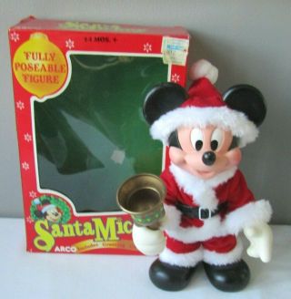 Vintage Disney Arco Mickey Mouse Christmas Santa Poseable Figure W/box