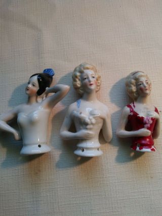 Antique German Porcelain Pincushion Half Dolls 3 " & 2.  5 "