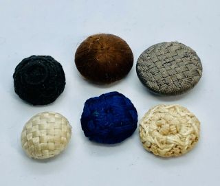 6 Antique Victorian Fabric Buttons,  Crocheted,  Wound,  Woven
