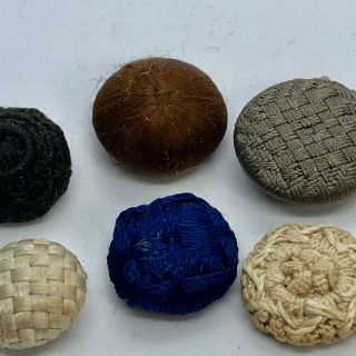 6 Antique Victorian Fabric Buttons,  Crocheted,  Wound,  Woven 3