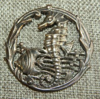 Antique Vtg Sterling Silver Button Sea Horse Fish Open Work Apx:2 " 017 - D