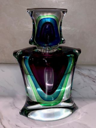 Vintage Italian Murano Glass Sommerso 3 - Color Large Perfume Bottle