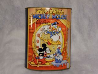 Mickey Mouse Clock Cleaners Metal Tin Waste Basket Disney