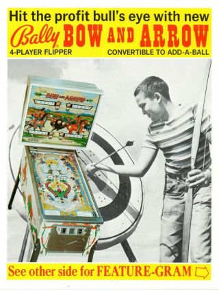 Bally Bow And Arrow Pinball Machine Flyer Brochure
