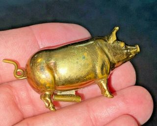 Rare Antique Brass Pig Sewing Measuring Tape Germany
