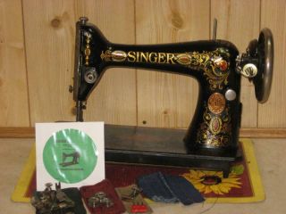 Antique 1917 Singer 66 - 1 Red Eye Decals Treadle Sewing Machine Head Sews