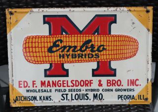 Vintage M Embro Hybrids Feed Sign With Ear Of Corn Farm