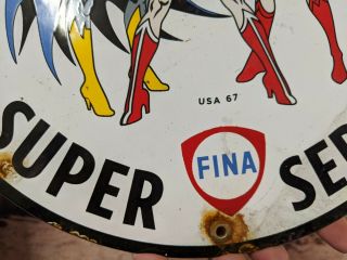 DATED 1967 VINTAGE FLOSSIE ' S FINA PHILLIPS 66 MOTOR OIL PORCELAIN GAS PUMP SIGN 2