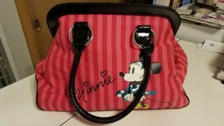 Disney Store Minnie Mouse Large Canvas Tote Bag Pink Stripes Hand Bag
