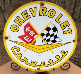 Vintage Old 1961 Chevrolet Corvette Porcelain Dealership Sign Chevy