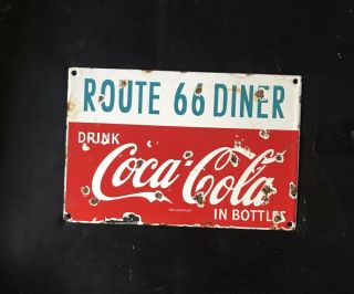 Vintage 1950’s Coca Cola Coke Route 66 Bottles Porcelain Sign Gas Oil Pump