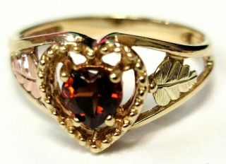 Vintage C Co 10k Black Hills Gold 5mm Heart Shape Deep Red Garnet Ring 2.  5 Grams
