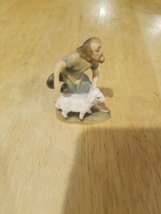 Vintage Anri Hand Carved Nativity Shepherd With Lamb Made In Italy