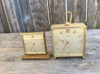 2 Vintage Swiss 8 Day,  Double Dial Partner Style Desk Clocks. ,  1 Semca,  1 Marsha