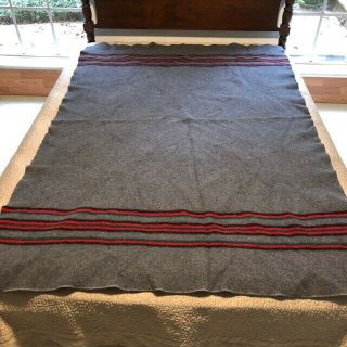 Vintage Pendleton Yakima Camp Wool Blanket W/ Red Green Black Stripes; 75 " X 52 "