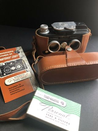 Vtg Sawyer View Master Personal Stereo Camera Black Leather Case Type A Filter