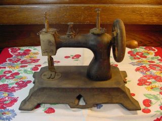 Antique Child Toy Hand Crank Sewing Machine With Cast Iron Base Estate Find