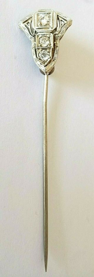 Vintage Art Deco 14k White Gold & Diamond Stick Lapel Pin 1915 - 1920