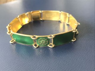 Vintage David Andersen Norway Sterling Silver 925 Green Enamel Bracelet Signed