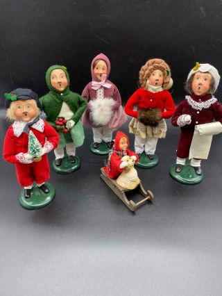 6 Vintage Byers Choice " The Carolers " 1990 - 1991 Dog And Boy Men Women