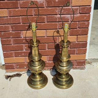 Vintage Matching Stiffel Solid Brass Table Lamps 24” 2 Lamps