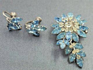 Jewel Crest/donald Simpson Floral Vintage Brooch & Earrings Crystal Rhinestone