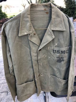 Vintage Wwii Usmc Hbt Jacket Us Marine Corps Ww2 Herringbone