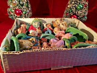 Set of 9 Vintage 1960 ' s Composition Nativity Figures Made in Italy Hand Painted 2