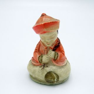 Antique Chinese Boy,  Seated With Hat And Braid Tape Measure,  Nr