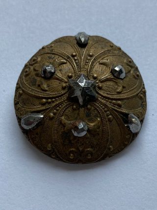 Antique Vintage Victorian Period Metal Button With Cut Steel Accents & Star