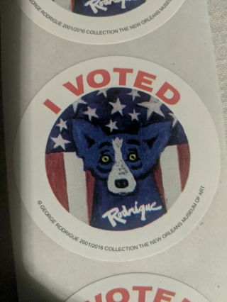 George Rodrigue Blue Dog " I Voted " Stickers Louisiana 2016 Election Set Of 5