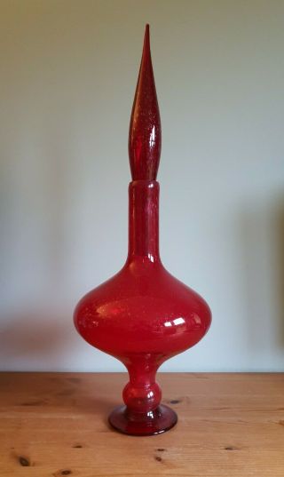 Large Red Vintage Apothecary Genie Bottle Decanter Display Bubble Glass