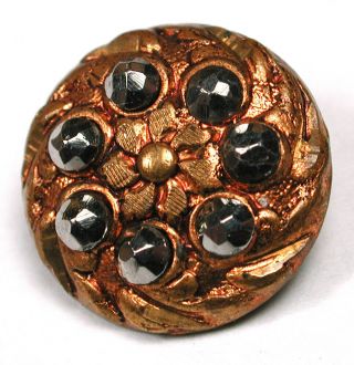 Antique Brass Button Spiral Design With Cut Steel Accents 5/8 "