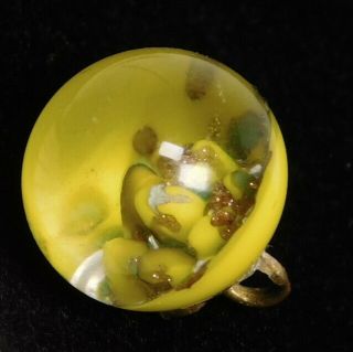 Antique Vtg Button Yellow Base Glass Paperweight W Goldstone J7